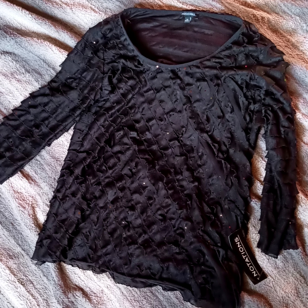 Black ruffled XL blouse